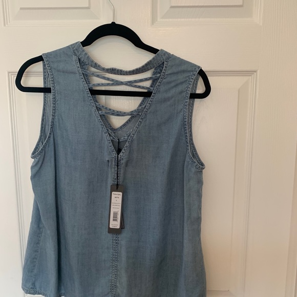 Michael Stars Denim Lace-up Back Tank - Picture 5 of 8